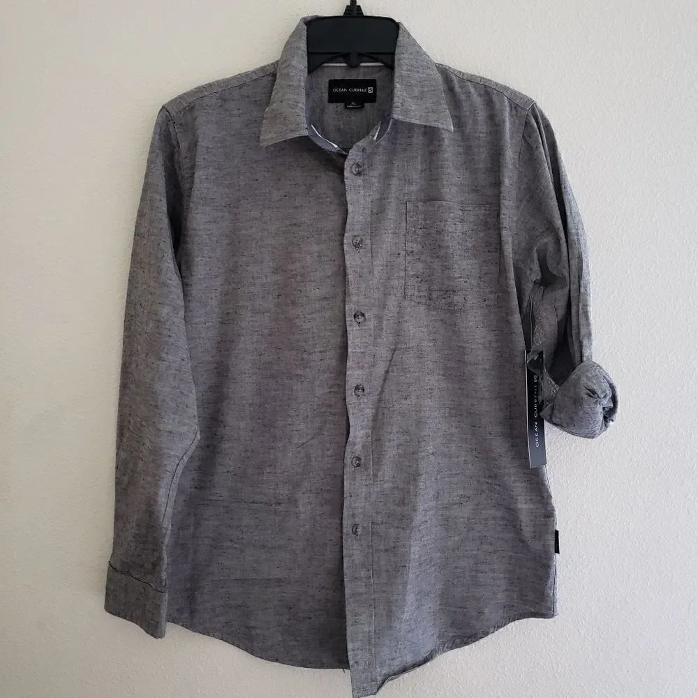 Ocean Current Long Sleeve Gray Pocket Button Front Shirt